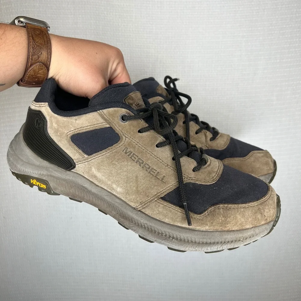 Merrell Mens Ontario 85 Hiking Shoes Brown Black Suede Vibram J65649 Size 10.5